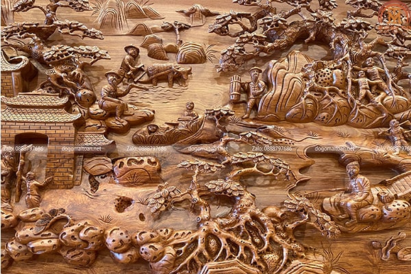 tranh gỗ đục đồng quê