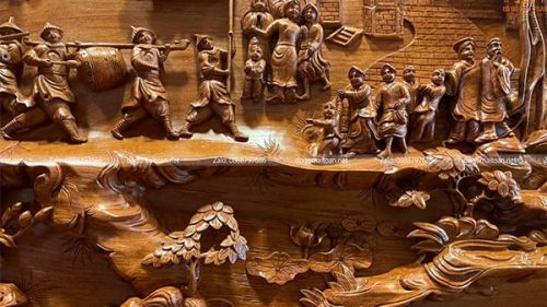 tranh vinh quy bái tổ gỗ hương đá