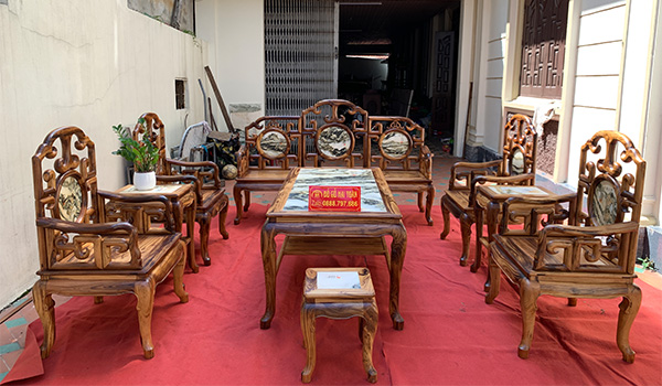 Bộ bàn ghế móc mỏ gụ Quảng Bình siêu vân cực đẹp